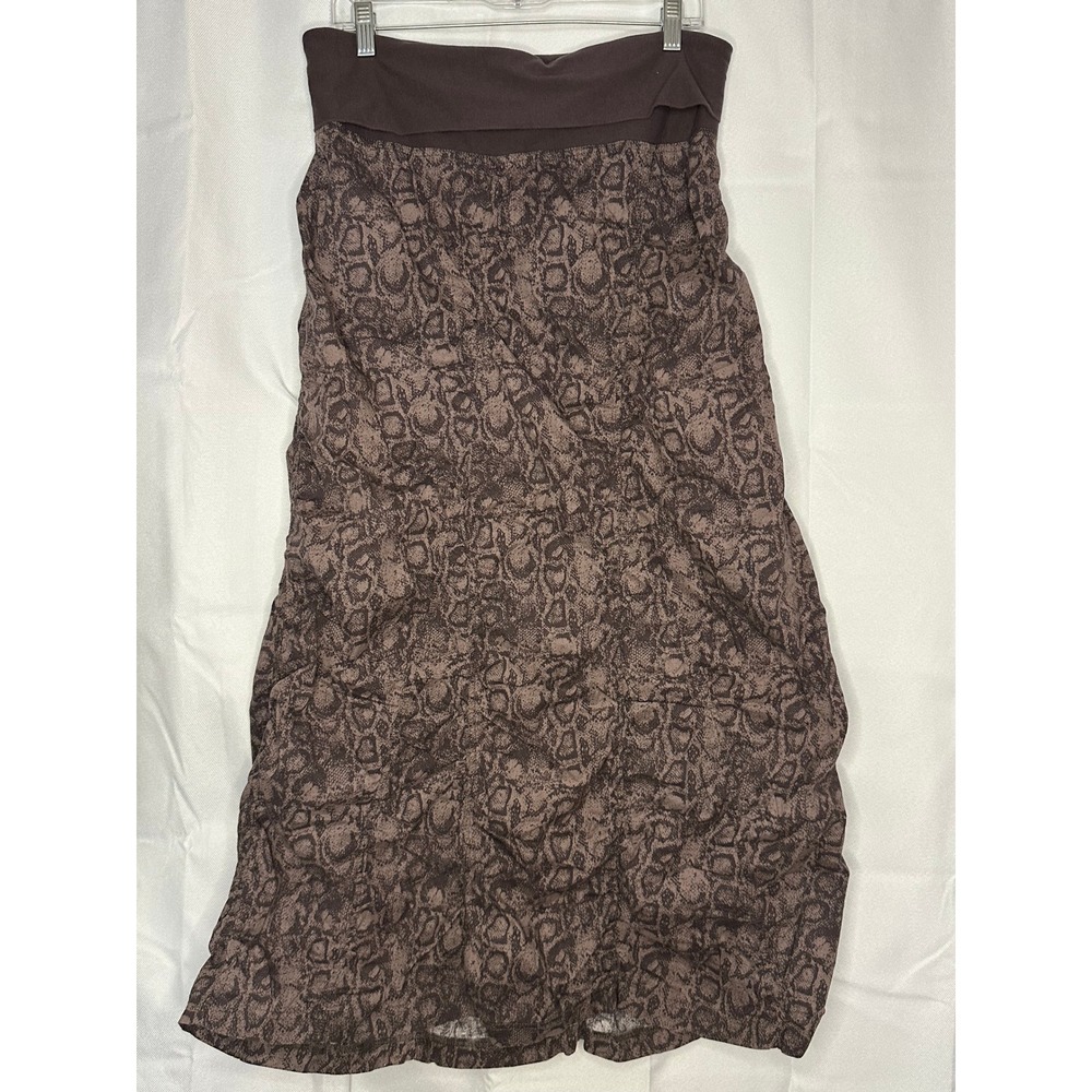 XCVI Womens Brown Snakeskin Ruched Crinkle Maxi Skirt L Lagenlook Boho Art Y2K - Picture 2 of 6